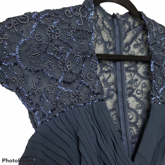 Tadashi Silk Maxi Lace Evening Sequin Beaded Dress - Picture 2 of 5